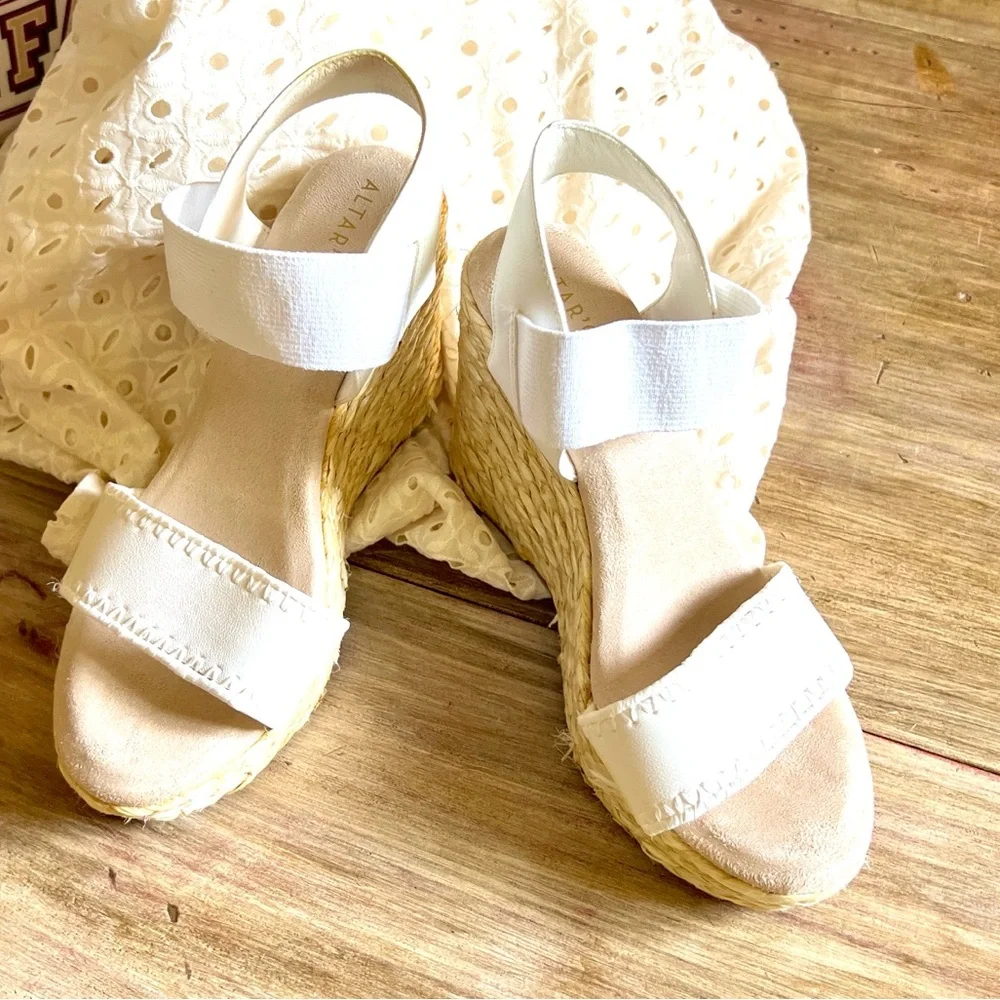 Altar'd State,White/Tan Wedge Sandals, Versatile, Soft Foot Pad,Size 8.5